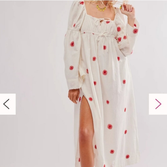 Free people embroidered sun cream Emory midi dress - Picture 2 of 7